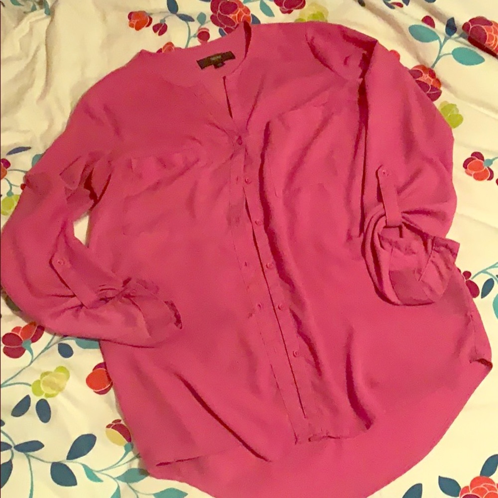 Fuchsia Pink Long Sleeve Button Down Blouse